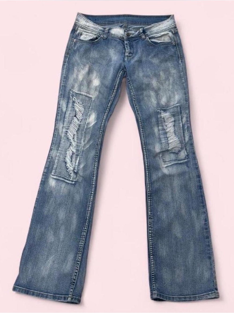 Bongo Y2K Distressed Low Rise Flare Jeans